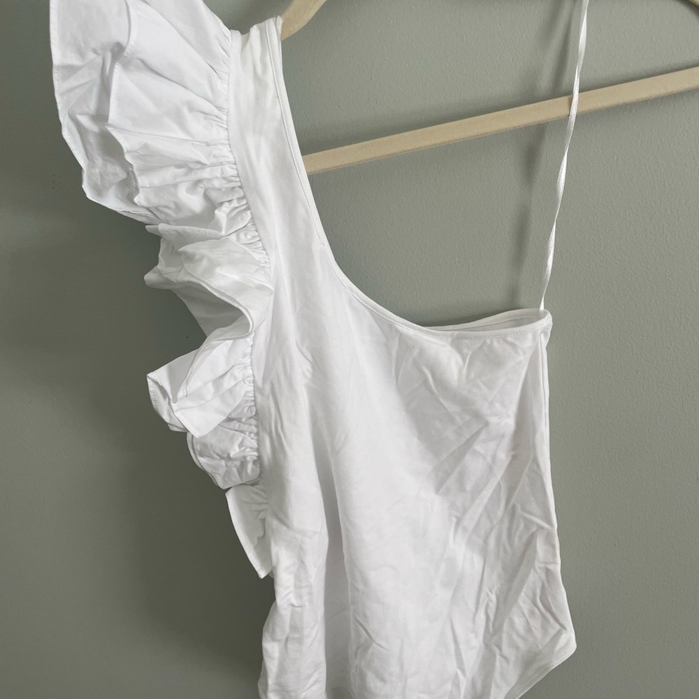 NWT Zara White One-Shouldered Ruffle Bodysuit